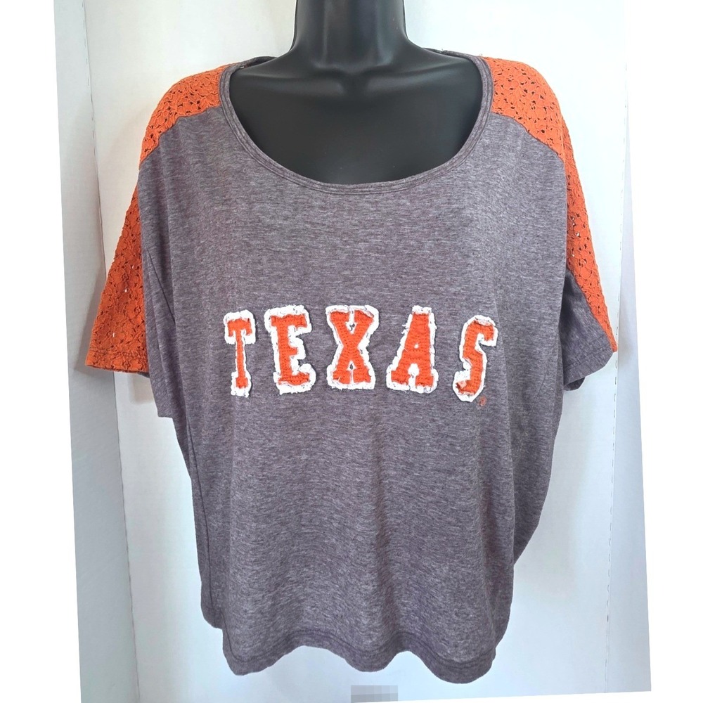 GG Texas Longhorns Grey/Burnt Orange‎ Lace Sleeve Gameday Top OVERSIZED Medium